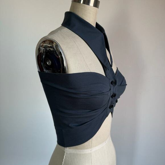 Vintage ROMEO GIGLI Blue Strapless Crop Top w/ Halter Neck - Picture 3 of 6